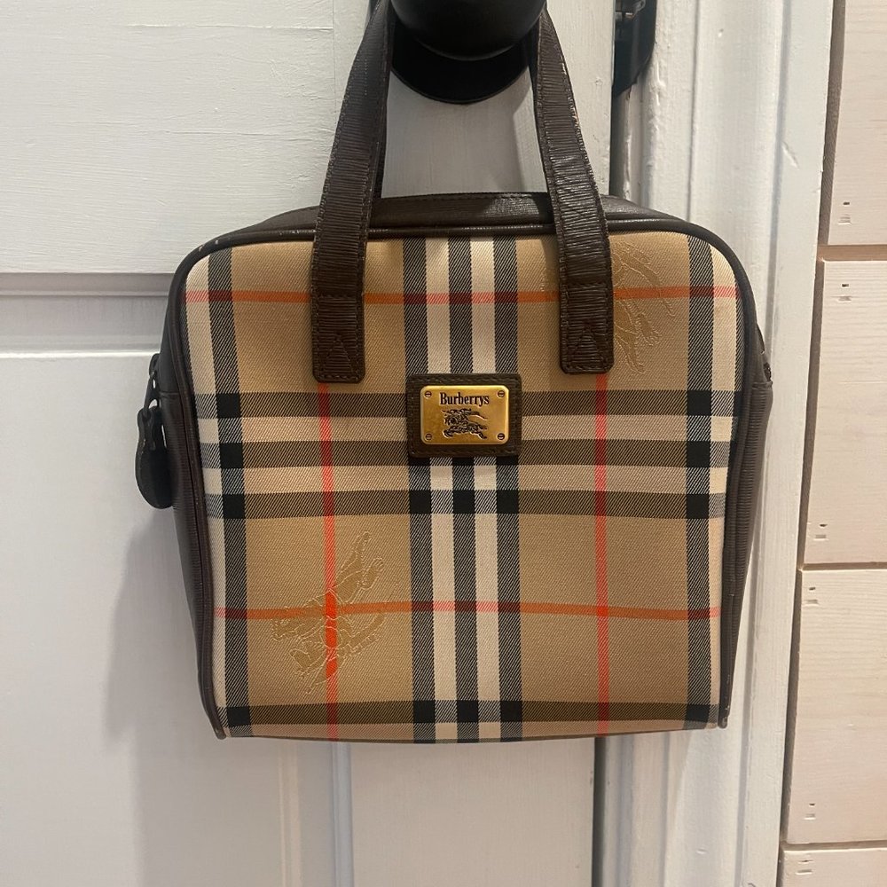Authentic Burberrys Nova Check Hand Bag Purse Canvas Leather Brown Beige 8327G - Picture 12 of 16